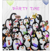 Happy Penguins Party Cartoon Drawing - Cute Funny  Douchegordijn (Voorkant)