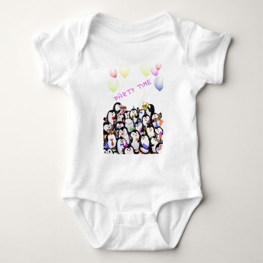 Happy Penguins Party Cartoon Drawing - Cute Funny Romper (Voorkant)