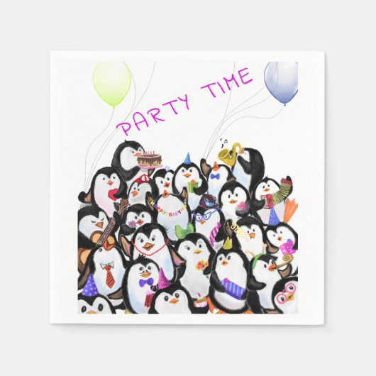 Happy Penguins Party Cartoon Tekening - Schattig G Servet (Voorkant)