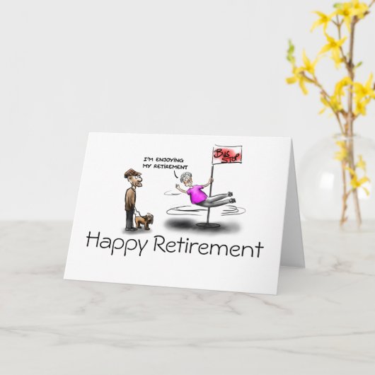 Happy pensionering vrouw cartoon wenskaart kaart (Gele Bloem)