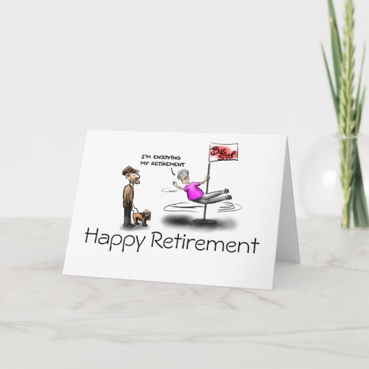 Happy pensionering vrouw cartoon wenskaart kaart (Voorkant)