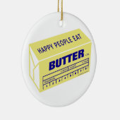 Happy People eet Butter (blauw) Keramisch Ornament (Rechts)