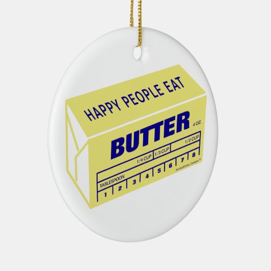 Happy People eet Butter (blauw) Keramisch Ornament (Rechts)