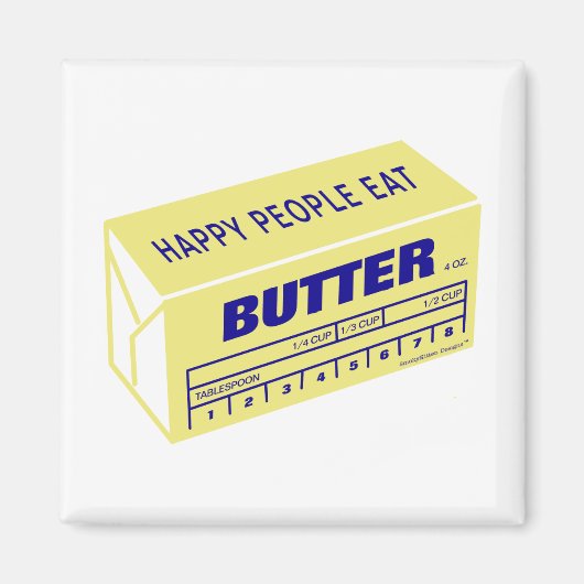 Happy People eet Butter (blauw) Magneet (Voorkant)