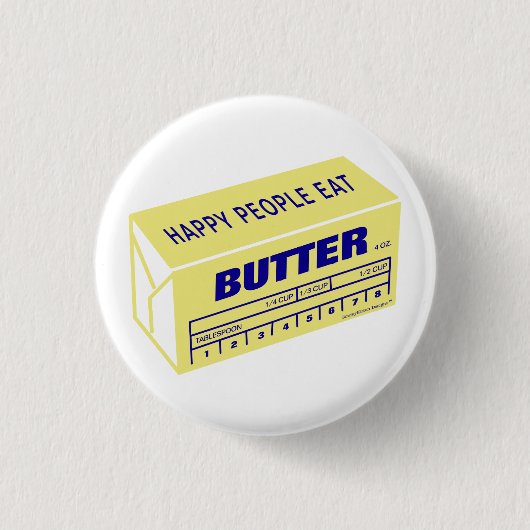Happy People eet Butter (blauw) Ronde Button 3,2 Cm (Voorkant)