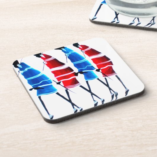 Happy People Masai Warriors Walking Art Print Bier Onderzetter (Linkerzijde)