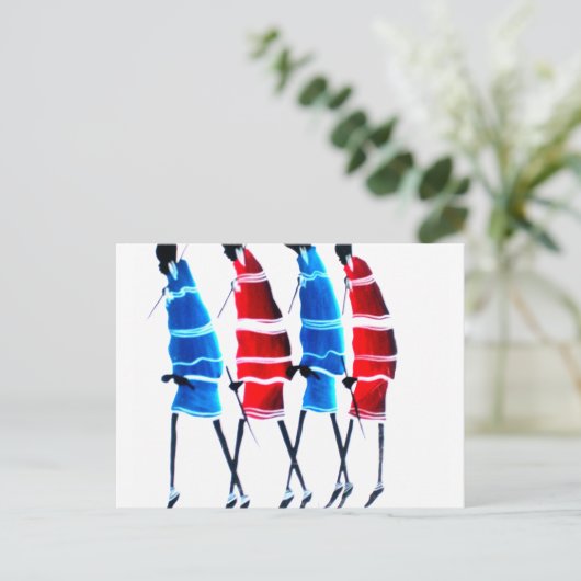 Happy People Masai Warriors Walking Art Print Briefkaart (Staand voorkant)