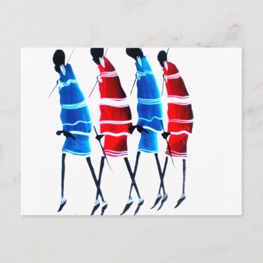 Happy People Masai Warriors Walking Art Print Briefkaart (Voorkant)