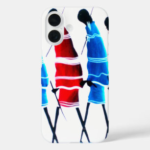 Happy People Masai Warriors Walking Art Print iPhone 16 Hoesje