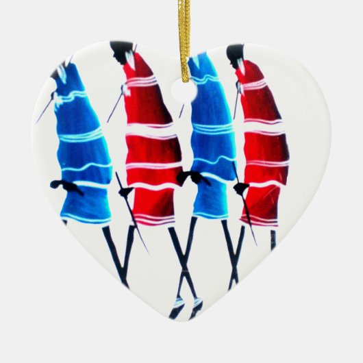 Happy People Masai Warriors Walking Art Print Keramisch Ornament (Voorkant)