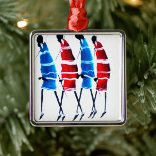 Happy People Masai Warriors Walking Art Print Metalen Ornament