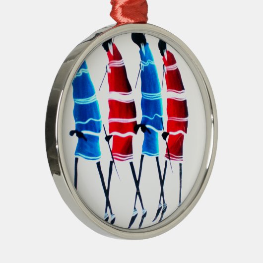Happy People Masai Warriors Walking Art Print Metalen Ornament (Rechts)
