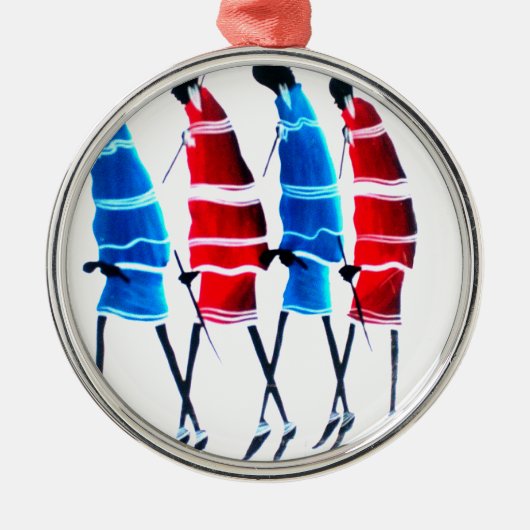 Happy People Masai Warriors Walking Art Print Metalen Ornament (Voorkant)