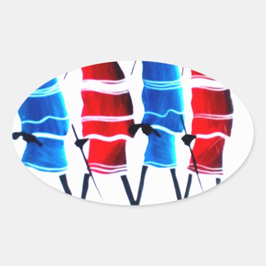 Happy People Masai Warriors Walking Art Print Ovale Sticker (Voorkant)