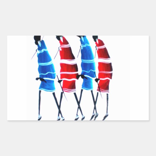 Happy People Masai Warriors Walking Art Print Rechthoekige Sticker (Voorkant)