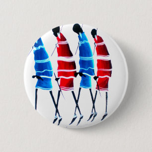 Happy People Masai Warriors Walking Art Print Ronde Button 5,7 Cm
