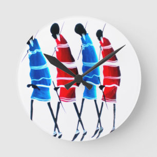 Happy People Masai Warriors Walking Art Print Ronde Klok