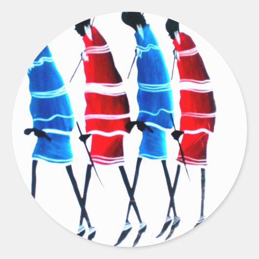Happy People Masai Warriors Walking Art Print Ronde Sticker (Voorkant)