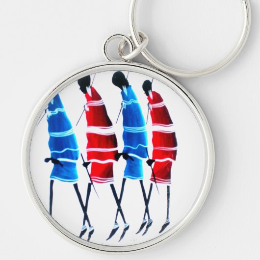 Happy People Masai Warriors Walking Art Print Sleutelhanger (Voorkant)