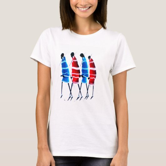 Happy People Masai Warriors Walking Art Print T-shirt (Voorkant)