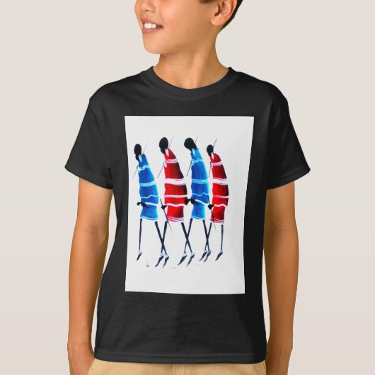 Happy People Masai Warriors Walking Art Print T-shirt (Voorkant)