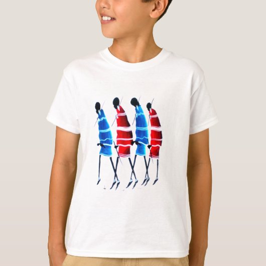 Happy People Masai Warriors Walking Art Print T-shirt (Voorkant)