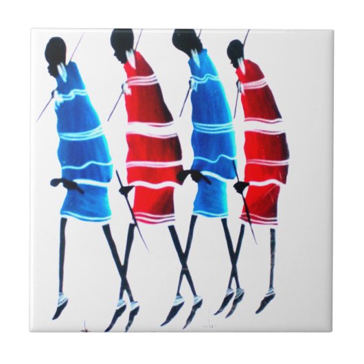 Happy People Masai Warriors Walking Art Print Tegeltje (Voorkant)