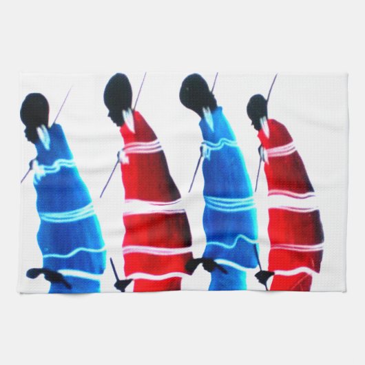 Happy People Masai Warriors Walking Art Print Theedoek (Horizontaal)