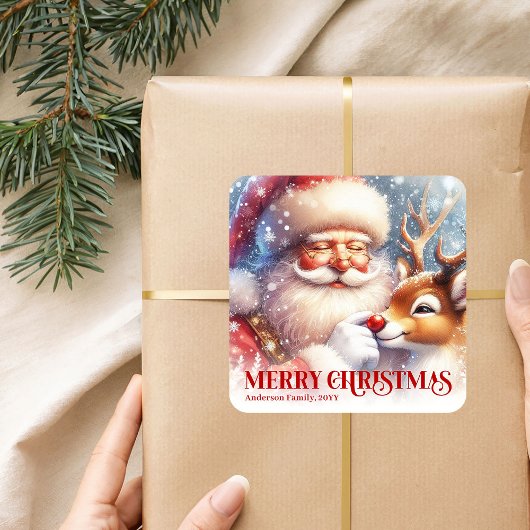 Happy Personalized Santa Rudolph Christmas Party  Vierkante Sticker