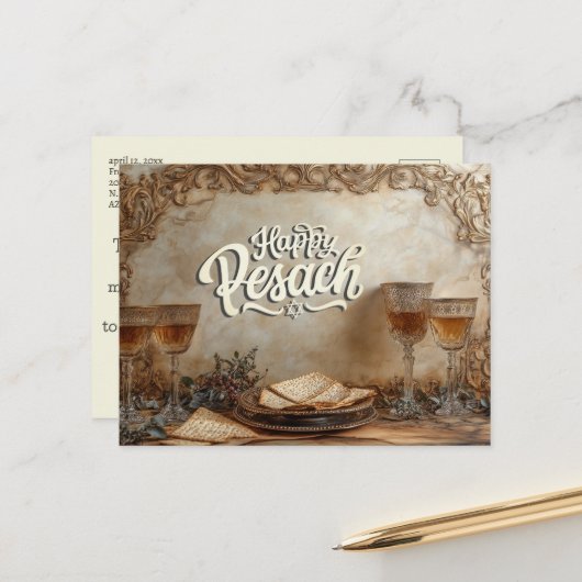 Happy Pesach Pesach Joods Briefkaart (Voorkant / Achterkant in situ)