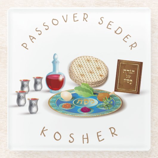 Happy Pesach SEDER Kosher Pesach Bord Glazen Onderzetter (Voorkant)