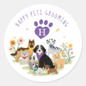 Happy Pet Family Pet Care & Grooming Monogram Ronde Sticker (Voorkant)