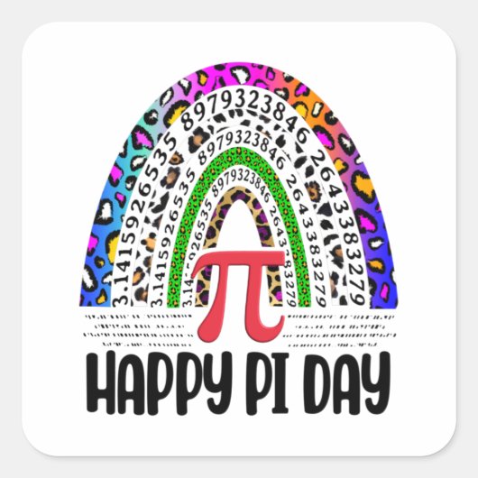 Happy Pi Day Mathemard Leopard Rainbow Vierkante Sticker (Voorkant)