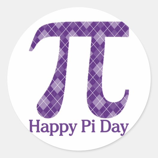 Happy Pi Day Paarse Argyle Ronde Sticker (Voorkant)
