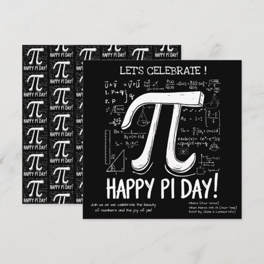 Happy Pi Day Party Invitation – Leuke Wiskunde (Voorkant / Achterkant)