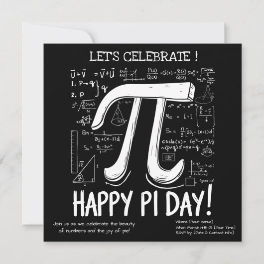 Happy Pi Day Party Invitation – Leuke Wiskunde (Voorkant)