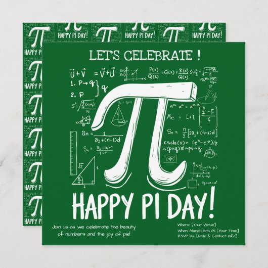Happy Pi Day Party Invitation – Leuke Wiskunde (Voorkant / Achterkant)