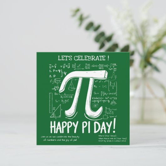 Happy Pi Day Party Invitation – Leuke Wiskunde (Staand voorkant)