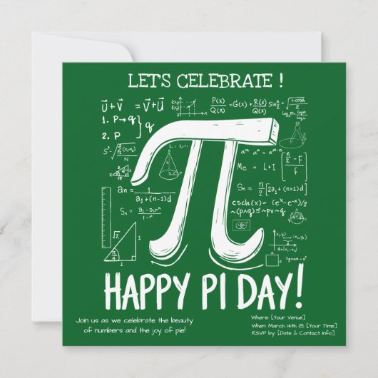 Happy Pi Day Party Invitation – Leuke Wiskunde (Voorkant)