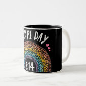 Happy Pi Day Rainbow Leopard Print Tweekleurige Koffiemok (Voorkant rechts)