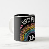 Happy Pi Day Rainbow Leopard Print Tweekleurige Koffiemok (Voorkant links)