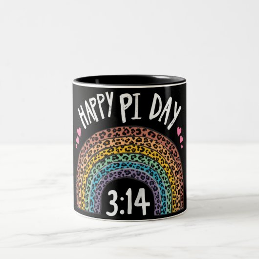 Happy Pi Day Rainbow Leopard Print Tweekleurige Koffiemok (Center)