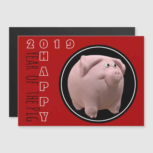 Happy PIg 2019 3D Kies Kleur 2 Magnetische C Magnetische Uitnodiging (Voorkant / Achterkant)