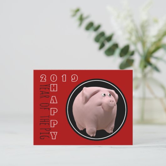 Happy PIg 2019 3D Kies Kleur Briefkaart 2 (Staand voorkant)