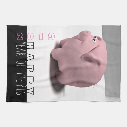 Happy PIg 2019 leuke 3D keukenhanddoek (Horizontaal)