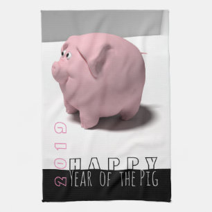 Happy PIg 2019 leuke 3D keukenhanddoek