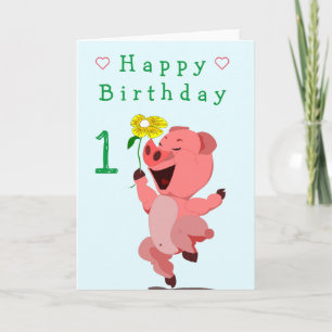 Happy Pig Baby Verjaardag Kaart - 