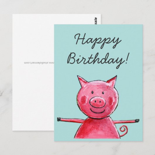 Happy Pig Briefkaart (Voorkant / Achterkant)