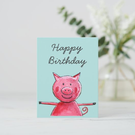 Happy Pig Briefkaart (Staand voorkant)