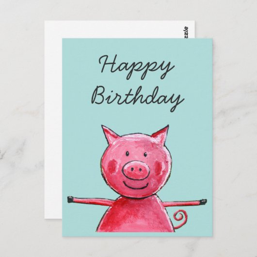 Happy Pig Briefkaart (Voorkant / Achterkant)